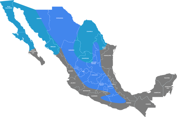 Mapa de México con zonas donde BioClimex es utilizado