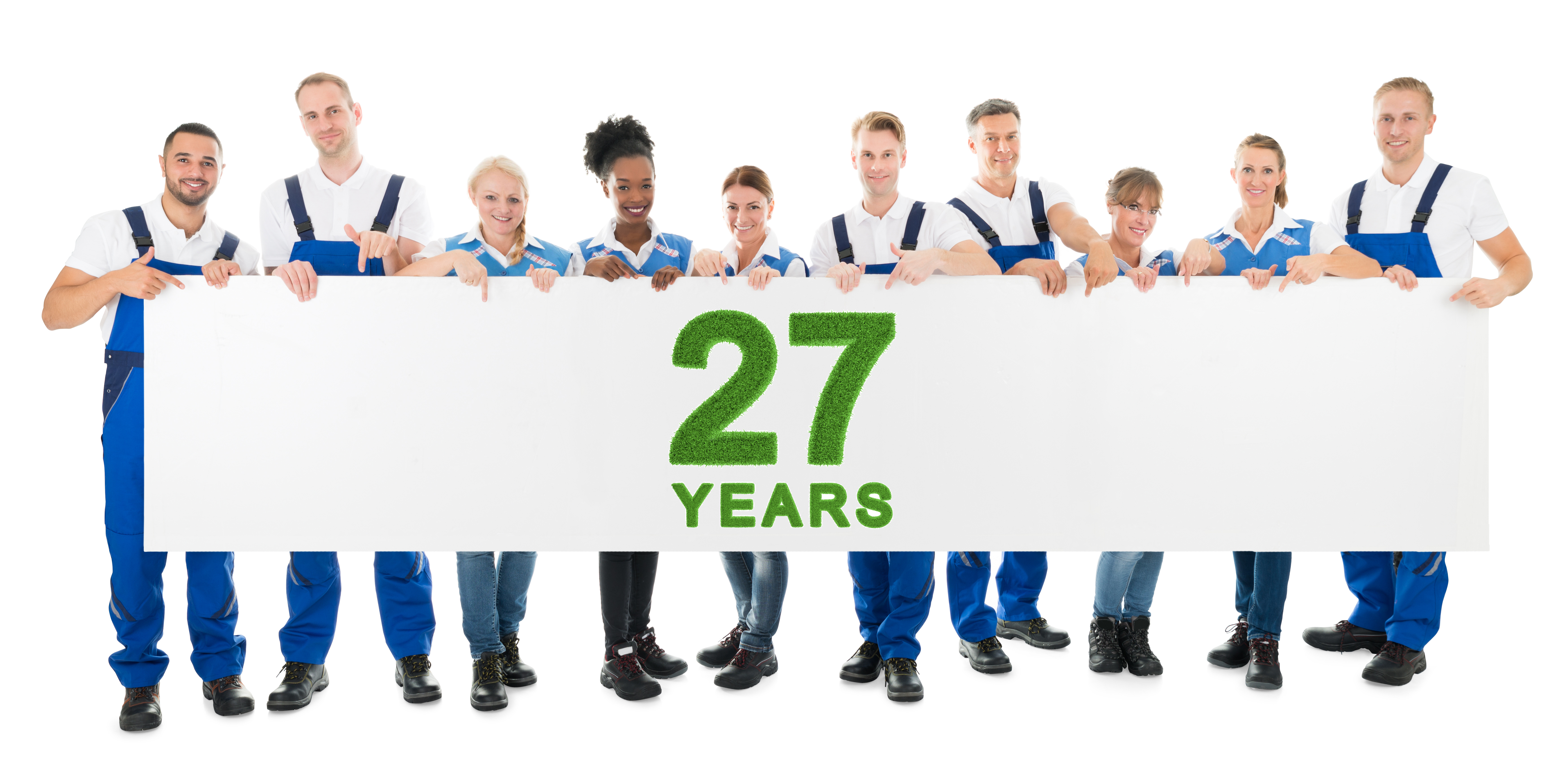 Man walking with professional cleaning utensils