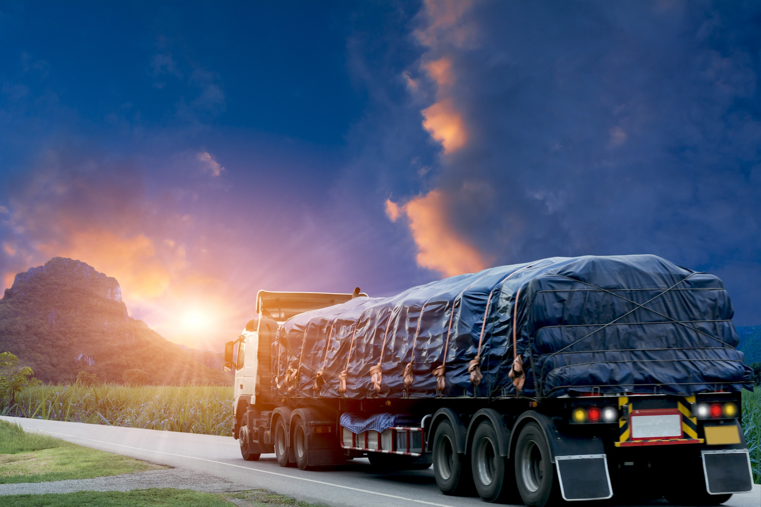 Camión con caja seca transportando productos